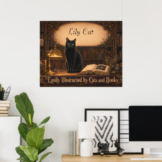 Personlig Häxkat och Böcker Mysig Bibliotek Poster