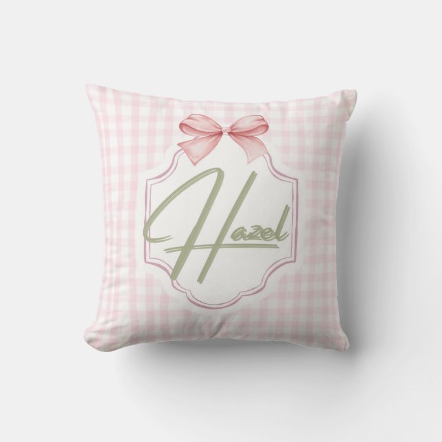 Personlig Hazel Flicka Nursery Bow&Gingham Kudde (Framsida)