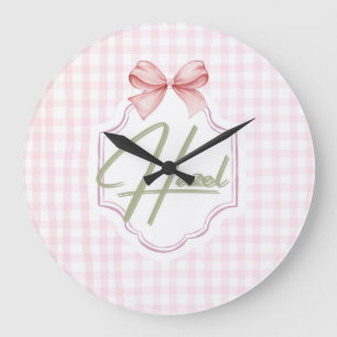 Personlig Hazel Flicka Nursery Bow&Gingham Stor Klocka