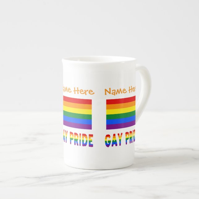 Personlig HBTQ-regnbåge Gay Pride-flagga Benporslin Mugg (Framsida höger)