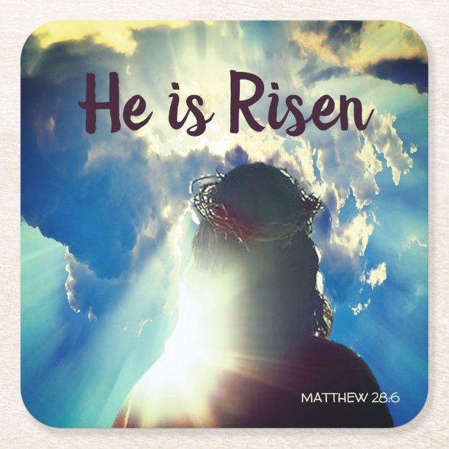 Personlig HE IS RISEN Religiös Jesus Påsk Underlägg Papper Kvadrat (Framsidan)