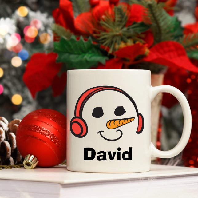 Personlig Headphone Music Snögubbe Kaffemugg (Personalized Headphones Music Snowman Coffee Mug
)