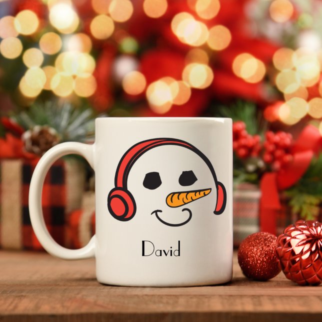 Personlig Headphone Music Snögubbe Kaffemugg (Skapare uppladdad)