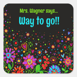 Personlig Heart Blommigt Motivational Teacher Fyrkantigt Klistermärke