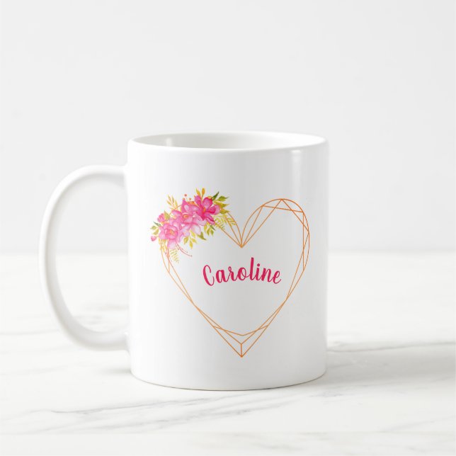 Personlig Heart & Flowers Romantic Mugg (Vänster)