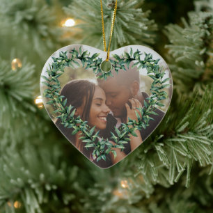 Personlig Heart - första marktad julfoto Julgransprydnad Keramik