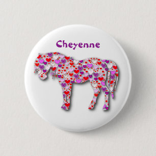 Personlig Heart Horse Rosa - Button Knapp