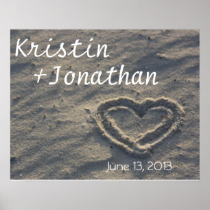 Personlig Heart i Sand Bröllop Gift Poster