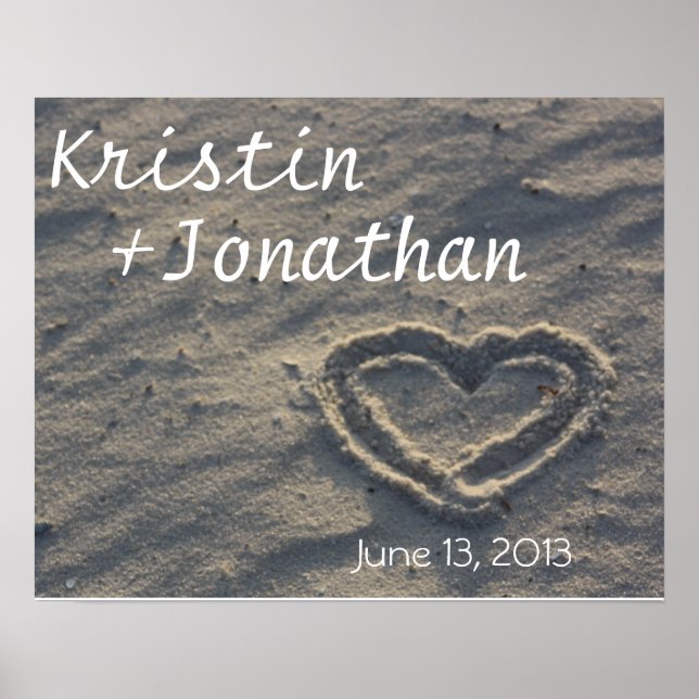 Personlig Heart i Sand Bröllop Gift Poster (Framsidan)
