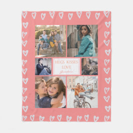 Personlig Heart Kärlek Rosa Fotokollaps Grandma Fleecefilt