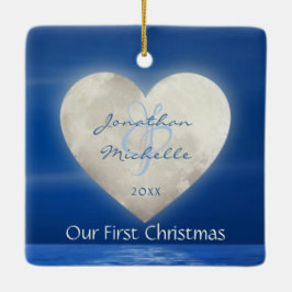 Personlig Heart Måne Kärlek Vår första jul Julgransprydnad Keramik