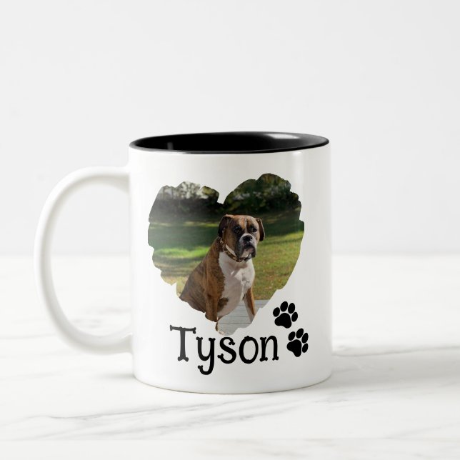 Personlig Heart och Tassar Pet Photo Två-Tonad Mugg (Vänster)