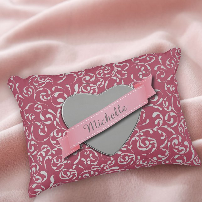 Personlig Heart Rosa Damask Prydnadskudde (Skapare uppladdad)