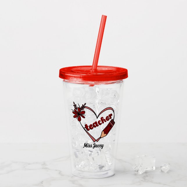 Personlig Heart Teacher Valentine Day Take Away Mugg (Baksida Ice)