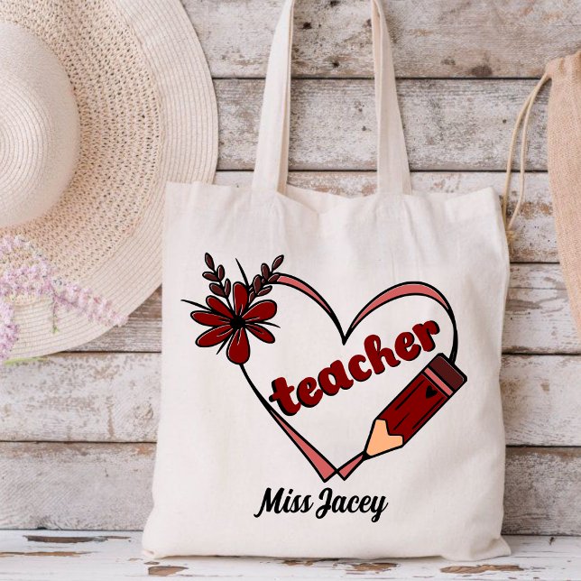 Personlig Heart Teacher Valentine Day Tygkasse (Teacher Valentines Day Gift, Love Teacher, Valentines Day Teacher, Teacher Heart Reading tote bag)