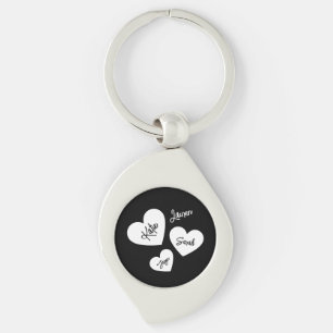 Personlig Hearts Black & White Mor Swirl Silverfärgad Nyckelring