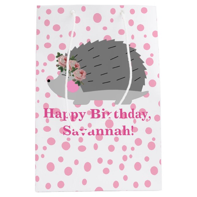 Personlig Hedgehog Birthday Gift Bag (Framsidan)