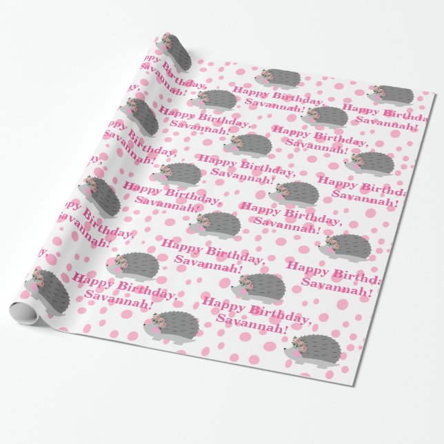 Personlig Hedgehog Birthday Wrapping Papper Presentpapper (Utrullad)