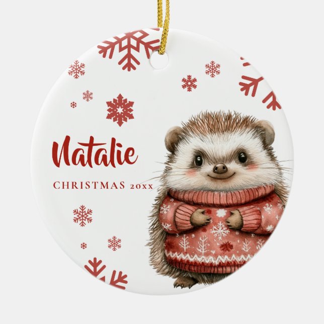 Personlig Hedgehog jul Snowflake Julgransprydnad Keramik (Framsidan)