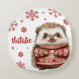Personlig Hedgehog jul Snowflake Rund Kudde