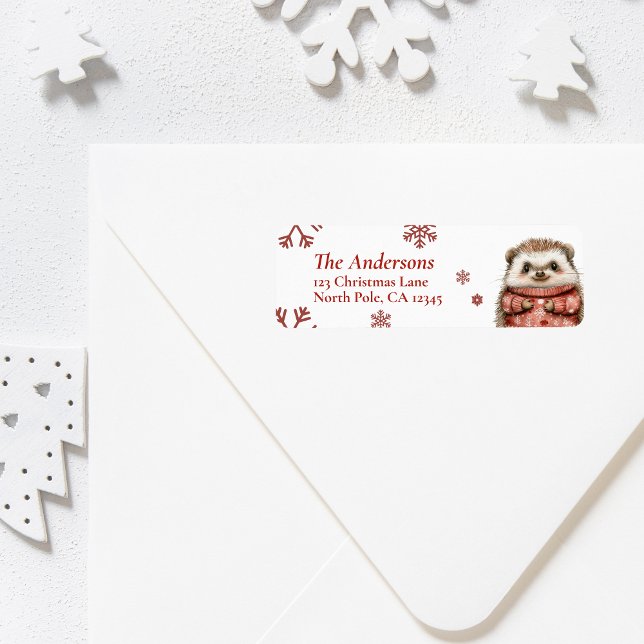 Personlig Hedgehog julretur Returadress Etikett (Personalized Hedgehog Christmas Return Label)