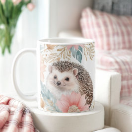 Personlig Hedgehog och Blommigt Ram Kaffemugg