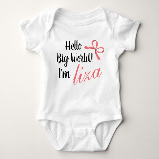 Personlig Hej Big World! Jag heter BABY NAMN T Shirt (Framsida)
