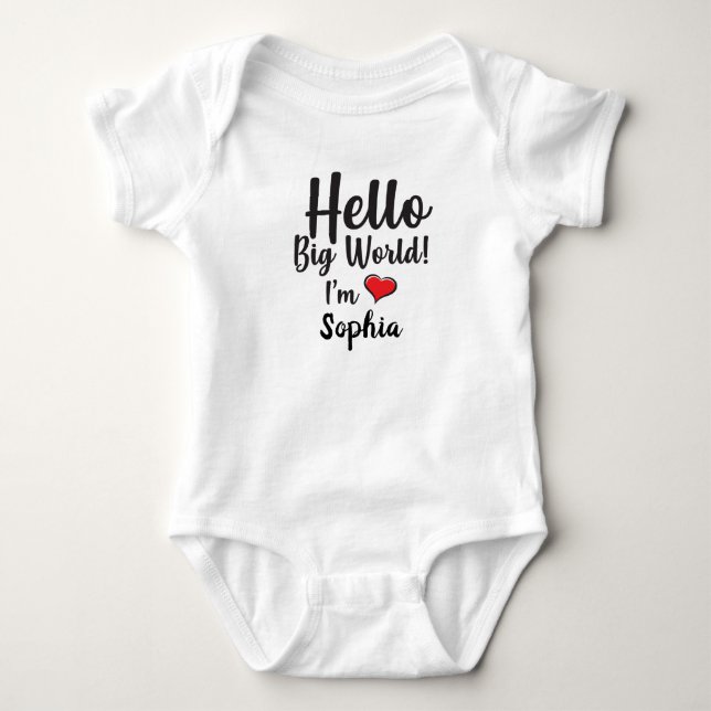 Personlig Hej Big World! Jag heter BABY NAMN Ver2 T Shirt (Framsida)