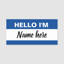 Personlig Hej min namn är (blå) Namnbricka