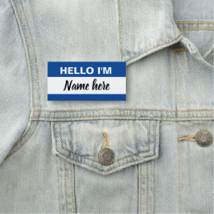 Personlig Hej min namn är (blå) Namnbricka