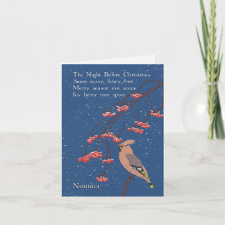 Personlig Helgdag Dikt Illustration Waxwing Bird Kort