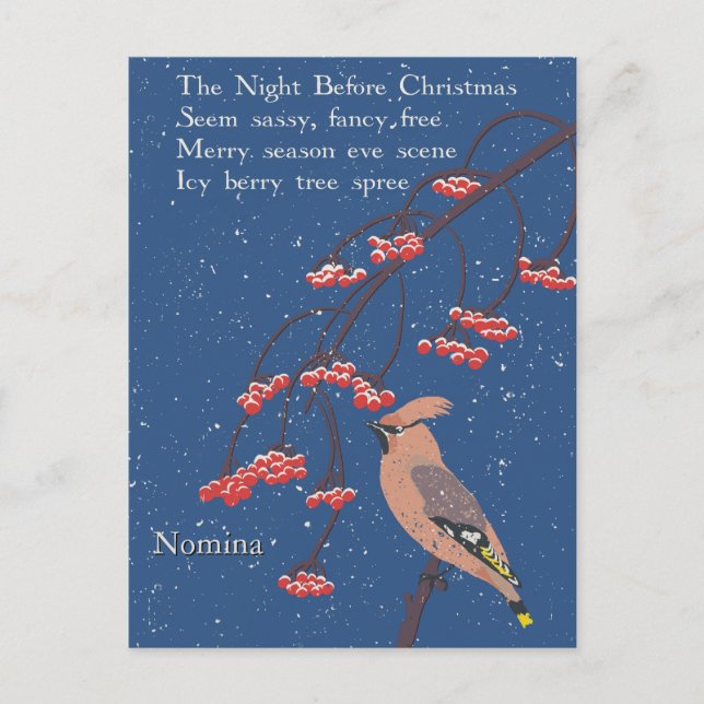 Personlig Helgdag Dikt Illustration Waxwing Bird Vykort (Framsida)