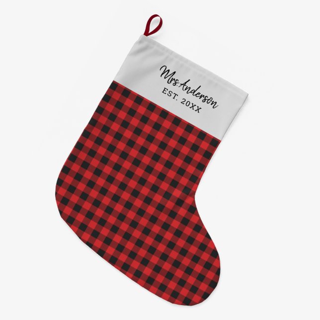 Personlig Helgdag Gingham Black Red Rustic Stor Julstrumpa (Framsidan (Hängande))