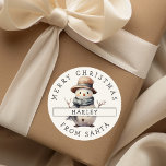 Personlig Helgstävling Snögubbe Runt Klistermärke<br><div class="desc">Förtjusa dina barn i julklapp med personliger från tomten! De här klistermärkena har en vit vattenfärg Snögubbe och gör dina barns helgdag till en sann kom. Gör säsongen ännu ljusare med anpassningsbarnas klistermärken som bär ditt barns namn!</div>