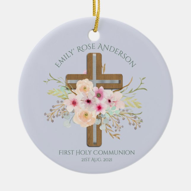 Personlig Heliga Communion Blommigt Kor Julgransprydnad Keramik (Framsidan)