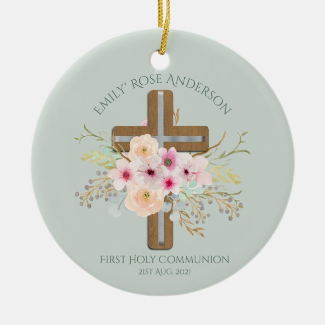 Personlig Heliga Communion Blommigt Kor Julgransprydnad Keramik (Framsidan)