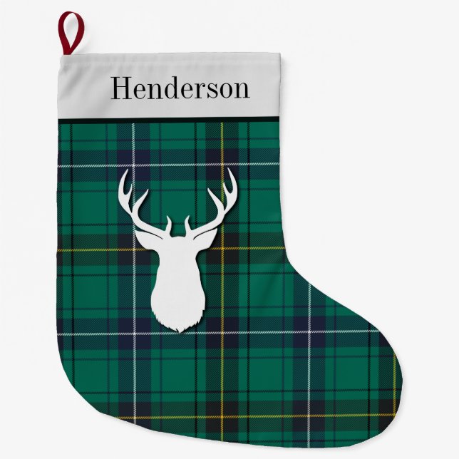 Personlig Henderson Tartan Grönt Check Psted Stor Julstrumpa (Framsidan)