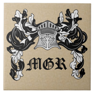 Personlig Heraldic Helmet och Mantle Black Kakelplatta