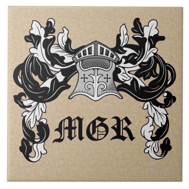 Personlig Heraldic Helmet och Mantle Black Kakelplatta (Framsidan)