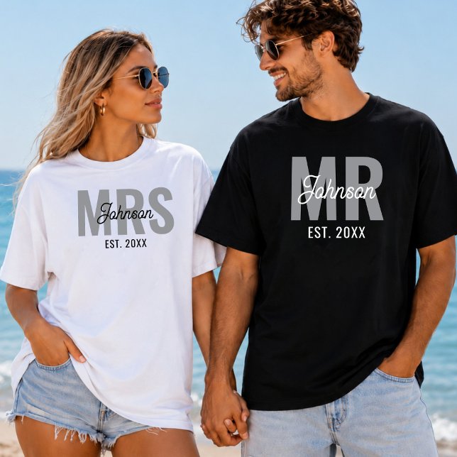 Personlig herr- och fru-matchande brölloppspar t shirt (Skapare uppladdad)