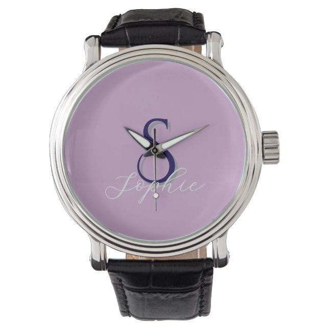 Personlig herrnamn med monogram i lavendel armbandsur (Framsida)