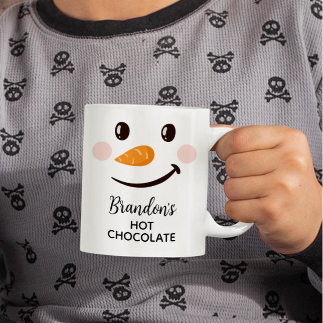Personlig Hett Chocolate Snögubbe Kids Kaffemugg (Snowman Hot Chocolate Mug, Gift for Kids, Christmas Gift)