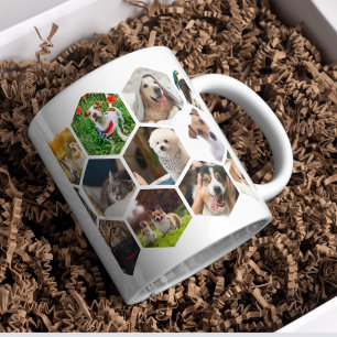 Personlig hexagon husdjurs fotokollage hund & katt kaffemugg