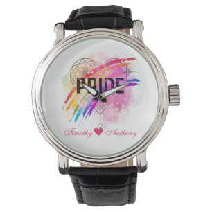 Personlig HGBTQ Pride Rainbow Färg Heart Armbandsur