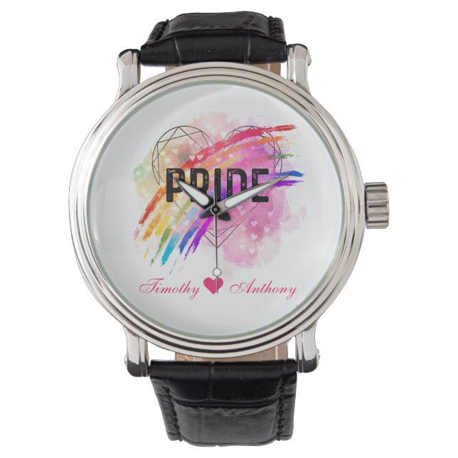 Personlig HGBTQ Pride Rainbow Färg Heart Armbandsur (Framsida)