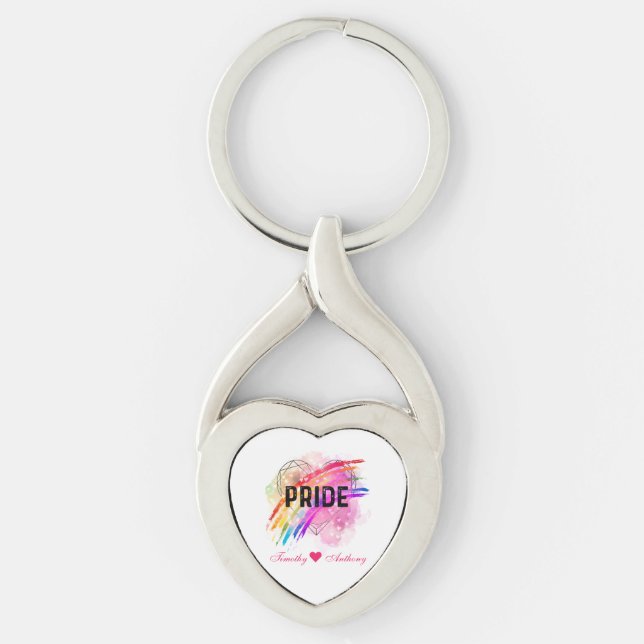Personlig HGBTQ Pride Rainbow Färg Heart Keyc Twisted Heart Silverfärgad Nyckelring (Framsidan)
