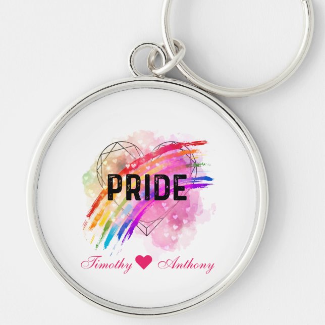 Personlig HGBTQ Pride Rainbow Färg Heart Rund Silverfärgad Nyckelring (Framsidan)