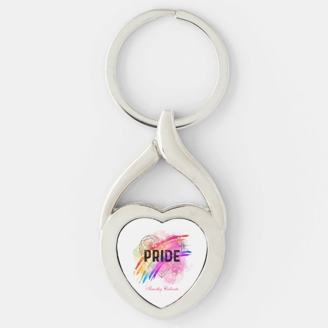 Personlig HGBTQ Pride Rainbow Färg Heart Twisted Heart Silverfärgad Nyckelring (Framsidan)