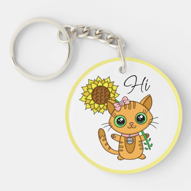 Personlig Hi och Hugs | Cute Cat med solros (Framsidan)
