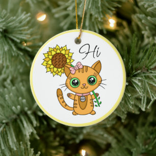 Personlig Hi och Hugs   Cute Cat med solros Julgransprydnad Keramik